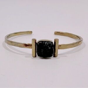 Black Druzy Quartz Hammered Brass Cuff Bracelet Whimsigoth Witchy Moody
